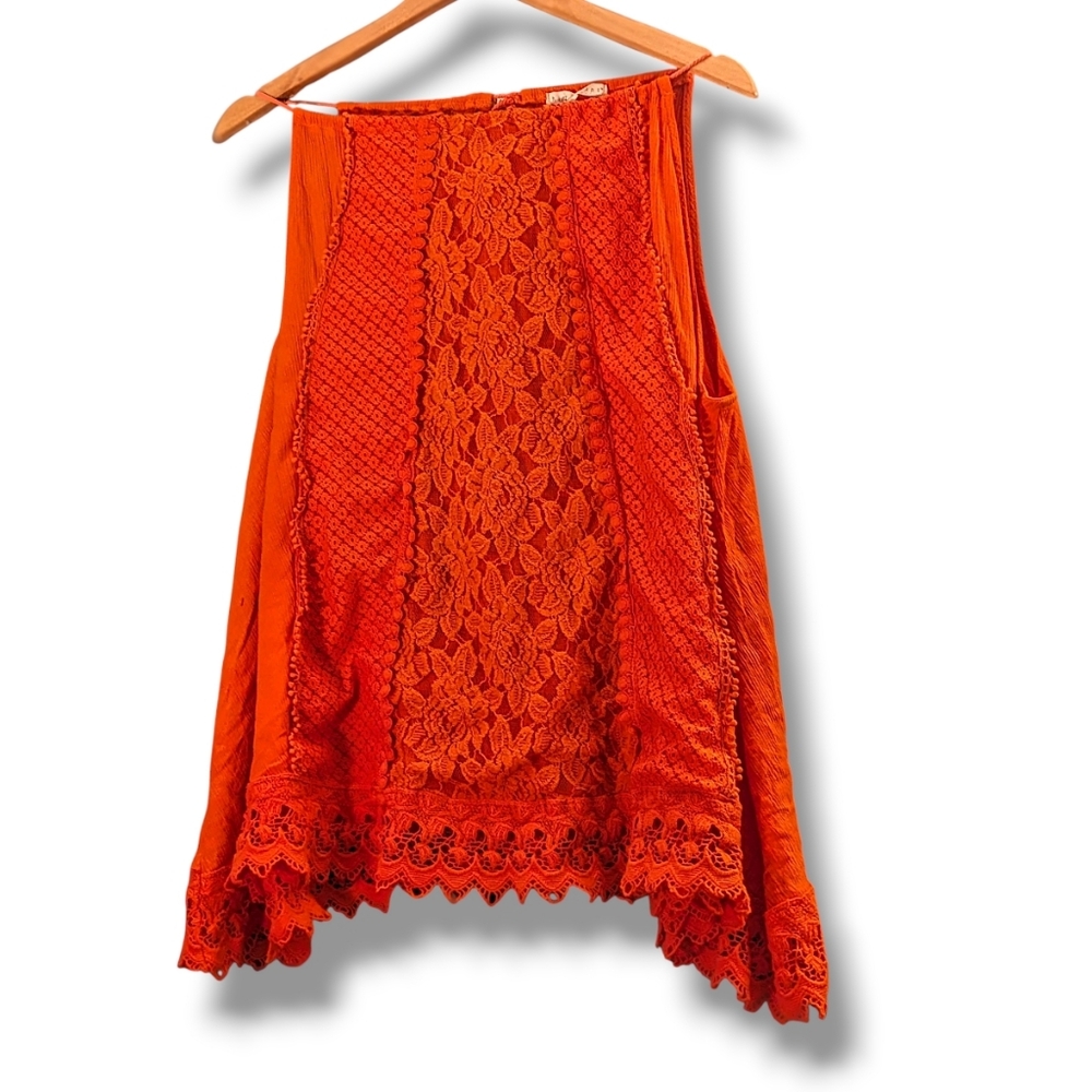 (3X) For Hint of Mint Burnt Orange Lace Overlay Halter Top  Women's Plus Size 3X